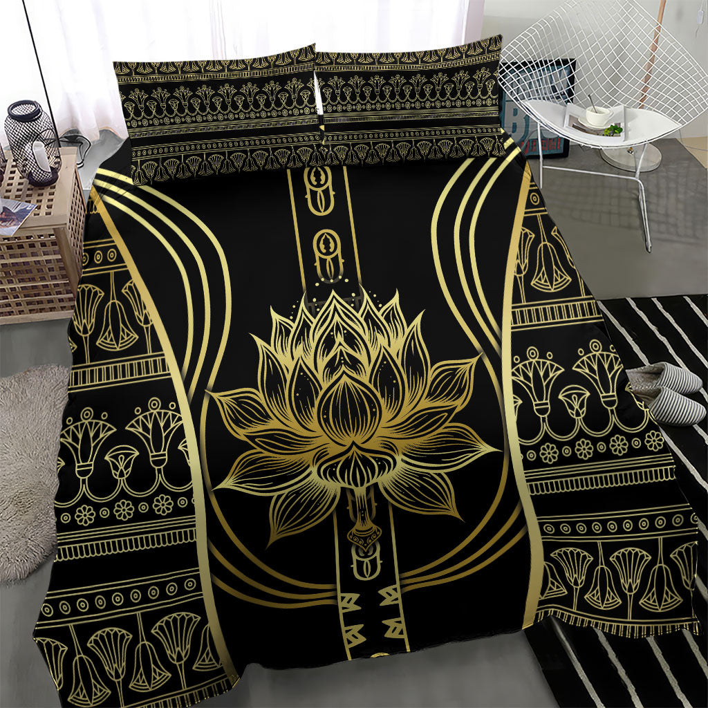Egypt The Lotus Bedding Set Gold Bloom Hieroglyphic Patterns