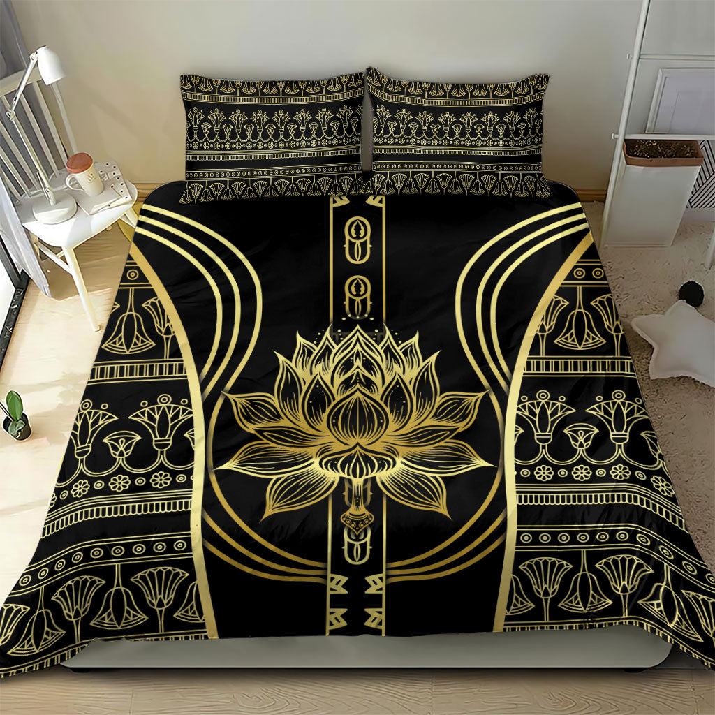 Egypt The Lotus Bedding Set Gold Bloom Hieroglyphic Patterns