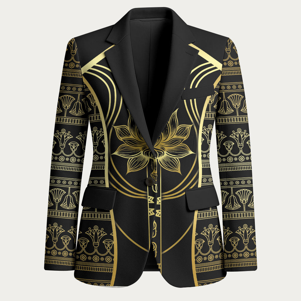 Egypt The Lotus Blazer Gold Bloom Hieroglyphic Patterns