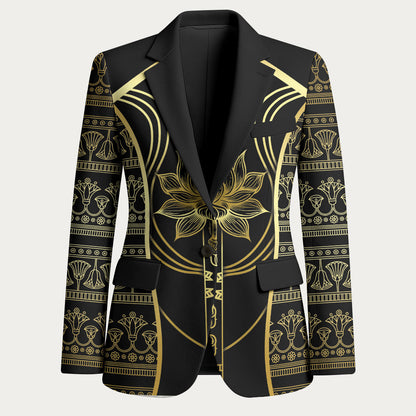 Egypt The Lotus Blazer Gold Bloom Hieroglyphic Patterns