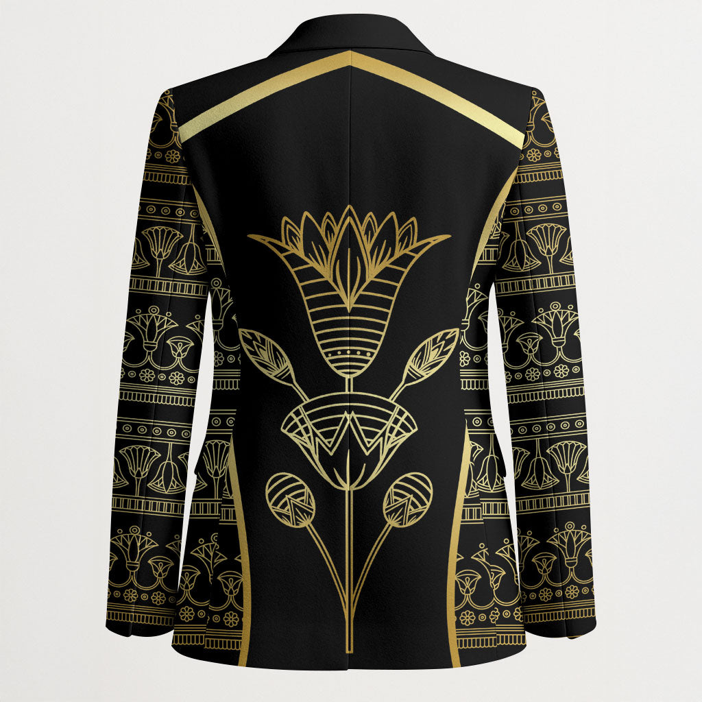 Egypt The Lotus Blazer Gold Bloom Hieroglyphic Patterns