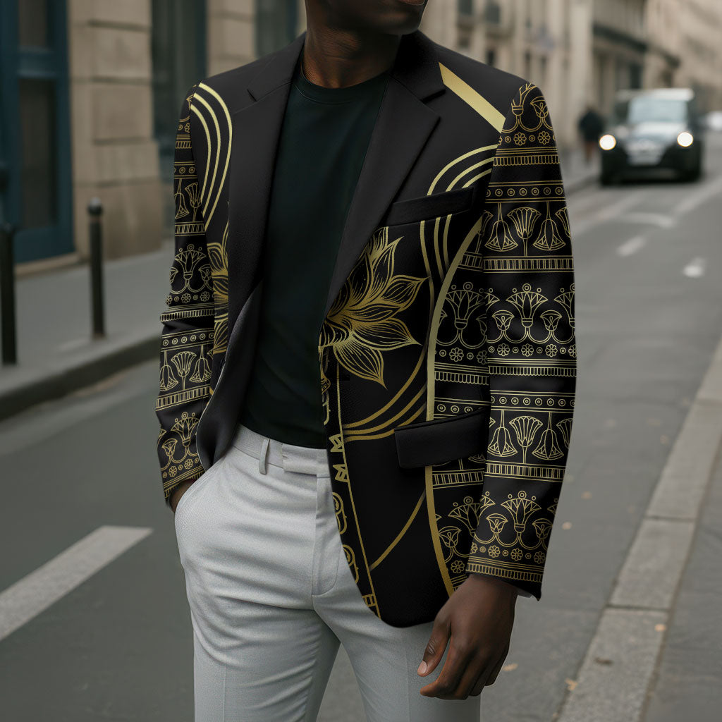 Egypt The Lotus Blazer Gold Bloom Hieroglyphic Patterns