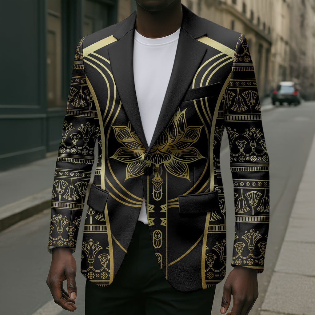Egypt The Lotus Blazer Gold Bloom Hieroglyphic Patterns