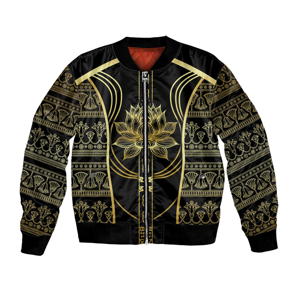Egypt The Lotus Bomber Jacket Gold Bloom Hieroglyphic Patterns