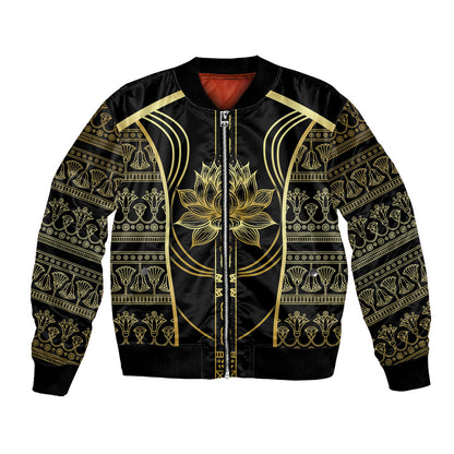 Egypt The Lotus Bomber Jacket Gold Bloom Hieroglyphic Patterns