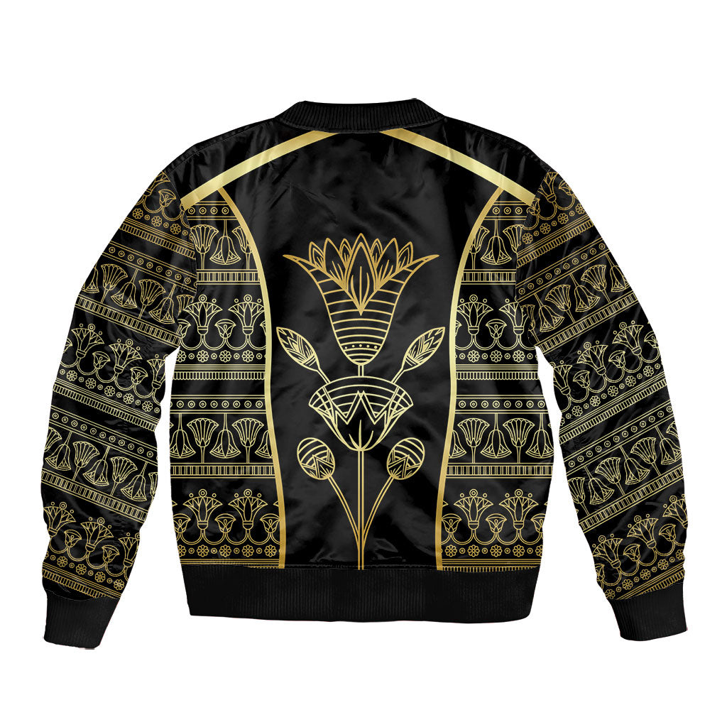 Egypt The Lotus Bomber Jacket Gold Bloom Hieroglyphic Patterns