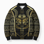 Egypt The Lotus Bomber Puffer Jacket Gold Bloom Hieroglyphic Patterns