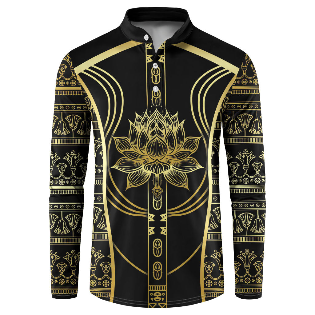 Egypt The Lotus Button Sweatshirt Gold Bloom Hieroglyphic Patterns