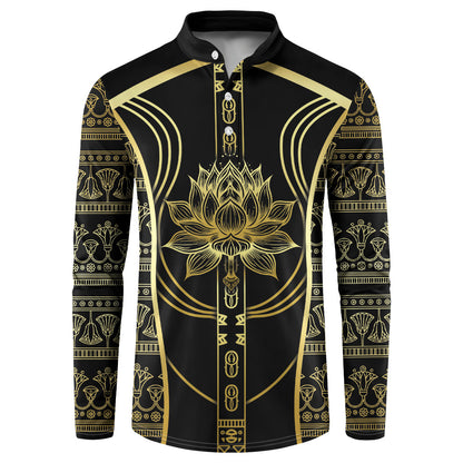 Egypt The Lotus Button Sweatshirt Gold Bloom Hieroglyphic Patterns