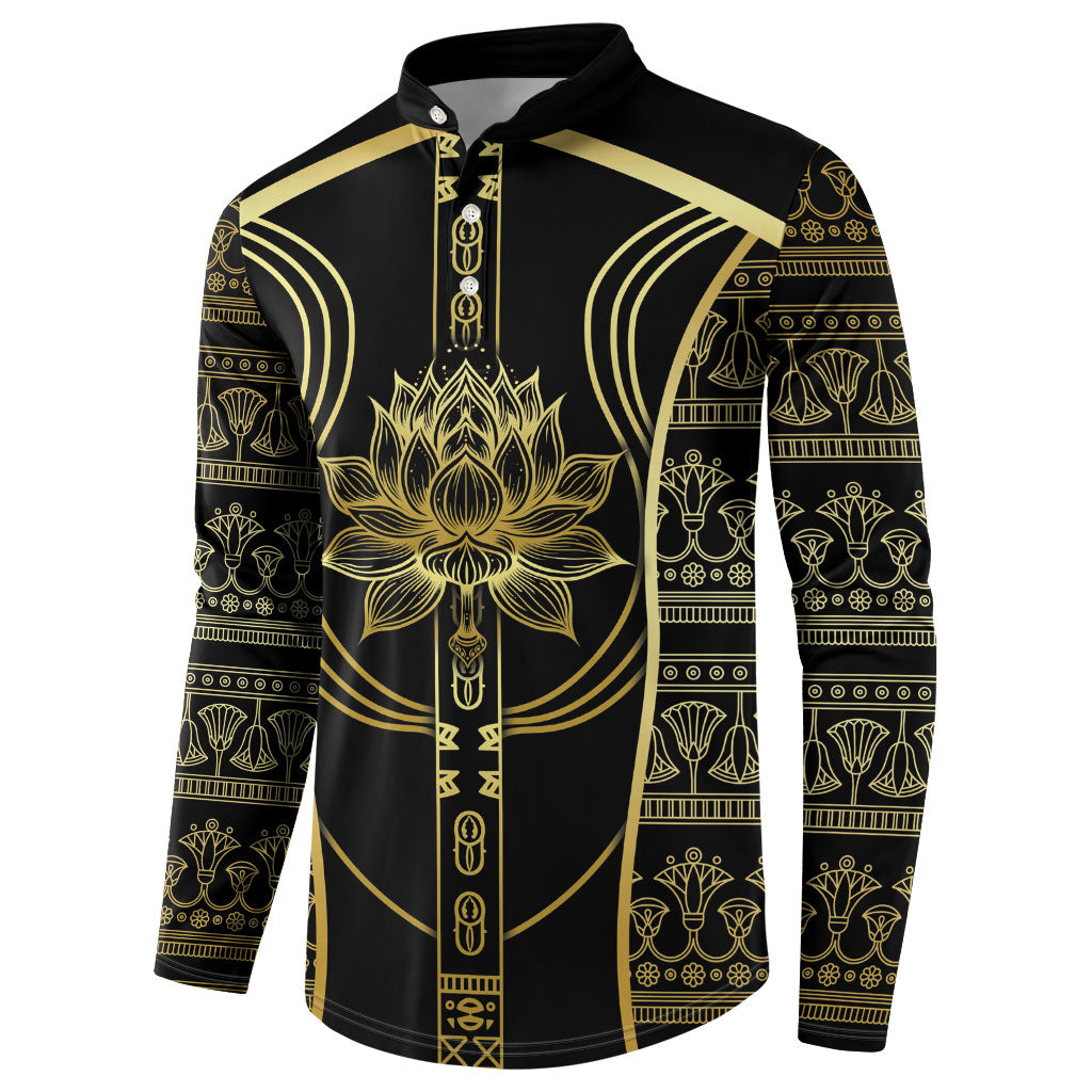Egypt The Lotus Button Sweatshirt Gold Bloom Hieroglyphic Patterns
