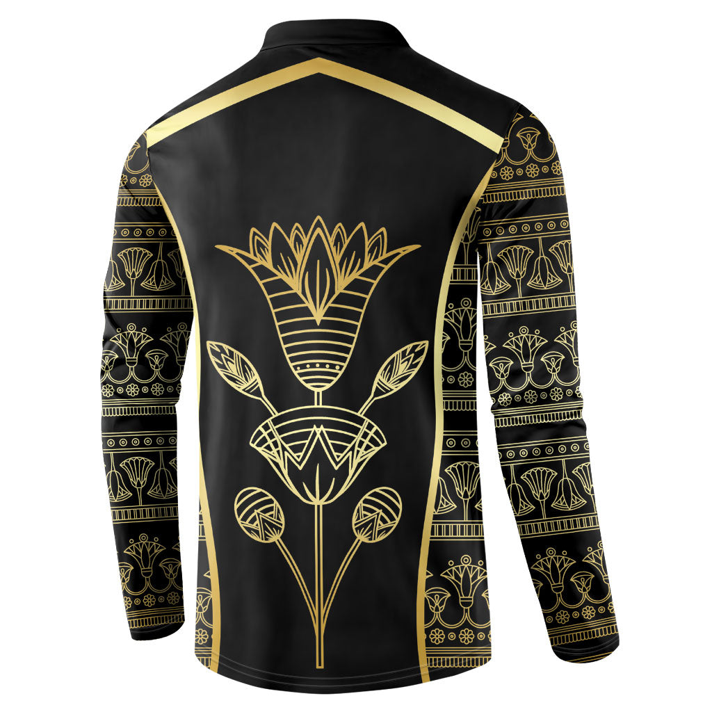 Egypt The Lotus Button Sweatshirt Gold Bloom Hieroglyphic Patterns
