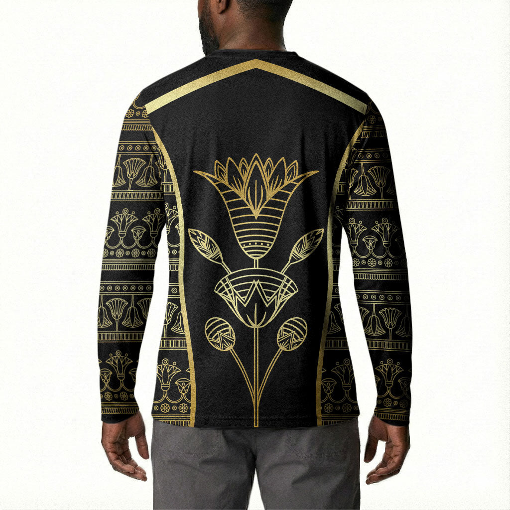 Egypt The Lotus Button Sweatshirt Gold Bloom Hieroglyphic Patterns