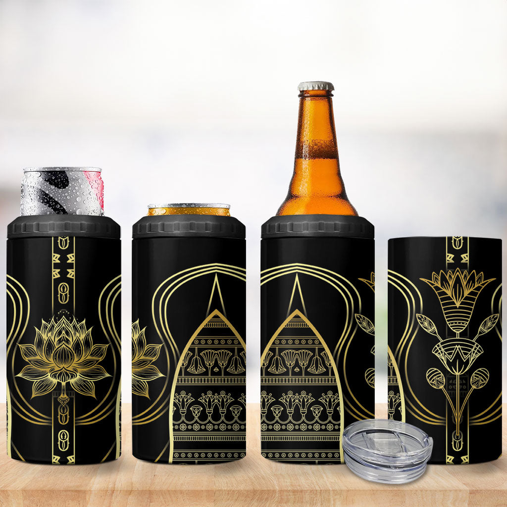 Egypt The Lotus 4 in 1 Can Cooler Tumbler Gold Bloom Hieroglyphic Patterns