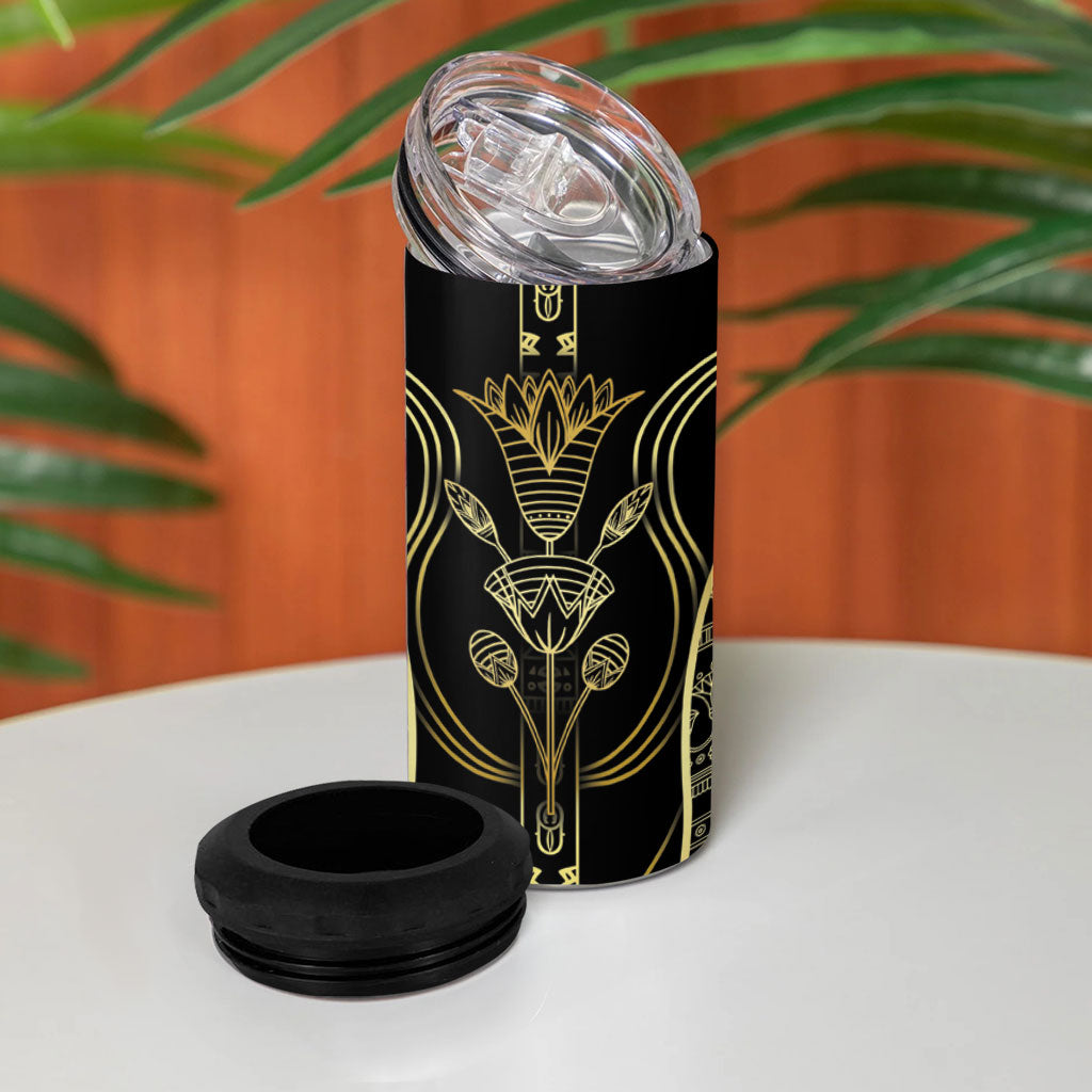 Egypt The Lotus 4 in 1 Can Cooler Tumbler Gold Bloom Hieroglyphic Patterns