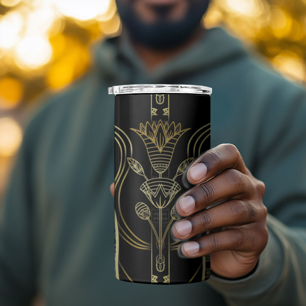 Egypt The Lotus 4 in 1 Can Cooler Tumbler Gold Bloom Hieroglyphic Patterns