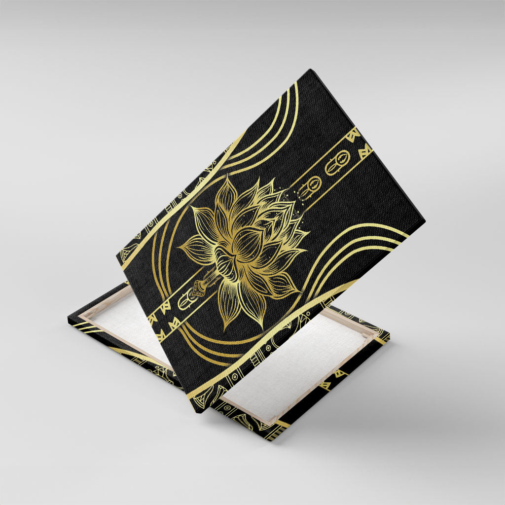 Egypt The Lotus Canvas Wall Art Gold Bloom Hieroglyphic Patterns