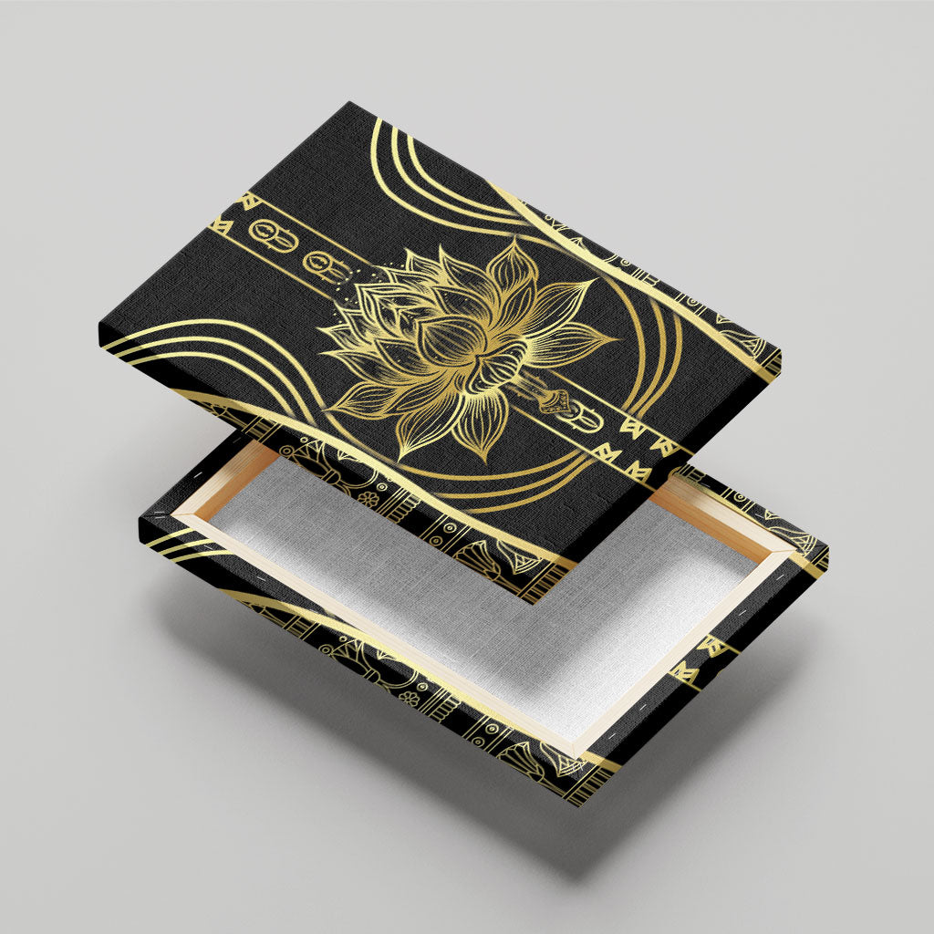 Egypt The Lotus Canvas Wall Art Gold Bloom Hieroglyphic Patterns