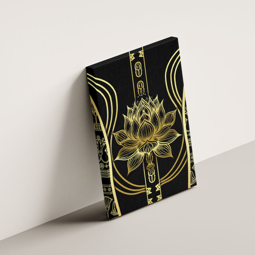 Egypt The Lotus Canvas Wall Art Gold Bloom Hieroglyphic Patterns