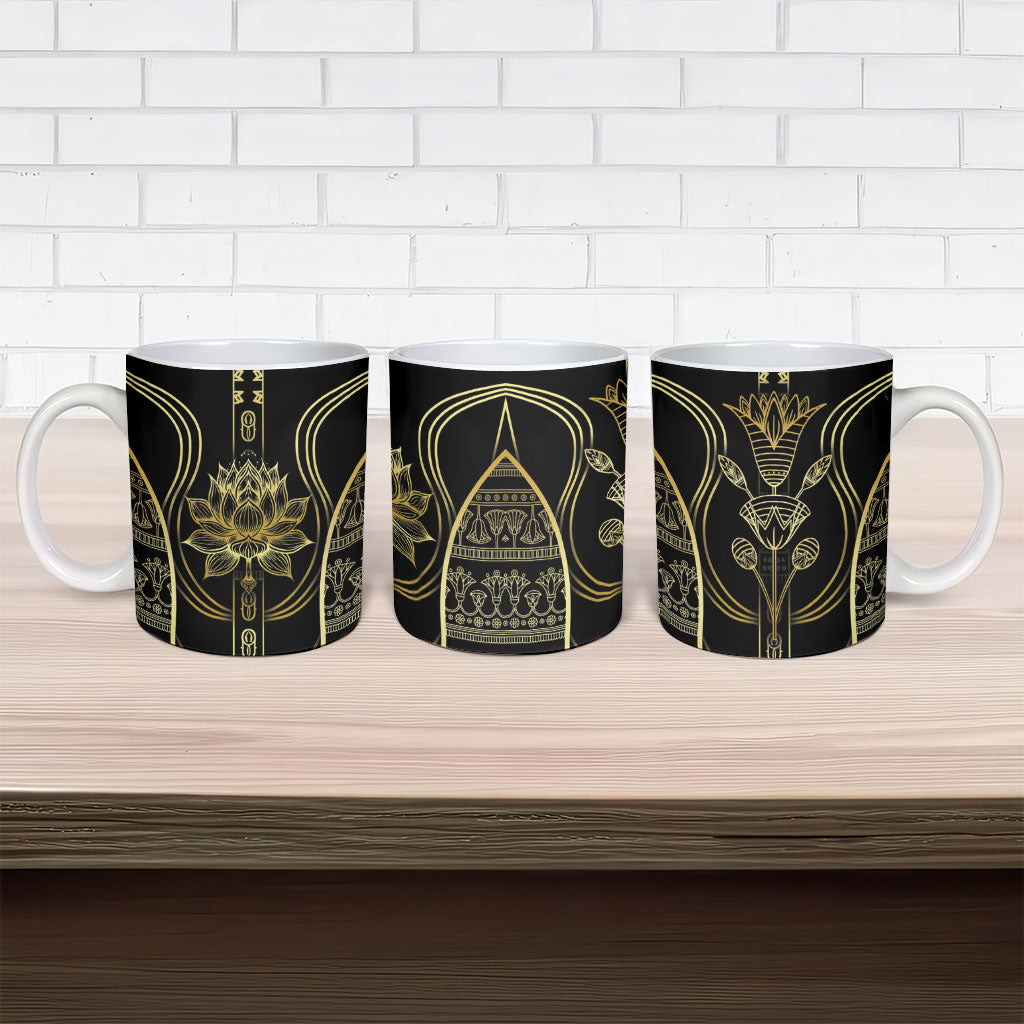 Egypt The Lotus Ceramic Mug Gold Bloom Hieroglyphic Patterns
