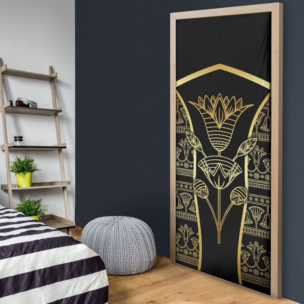Egypt The Lotus Door Cover Gold Bloom Hieroglyphic Patterns