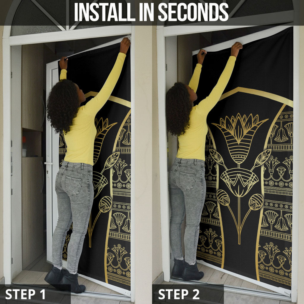 Egypt The Lotus Door Cover Gold Bloom Hieroglyphic Patterns