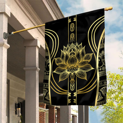 Egypt The Lotus Garden Flag Gold Bloom Hieroglyphic Patterns
