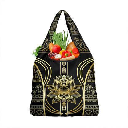 Egypt The Lotus Grocery Bag Gold Bloom Hieroglyphic Patterns