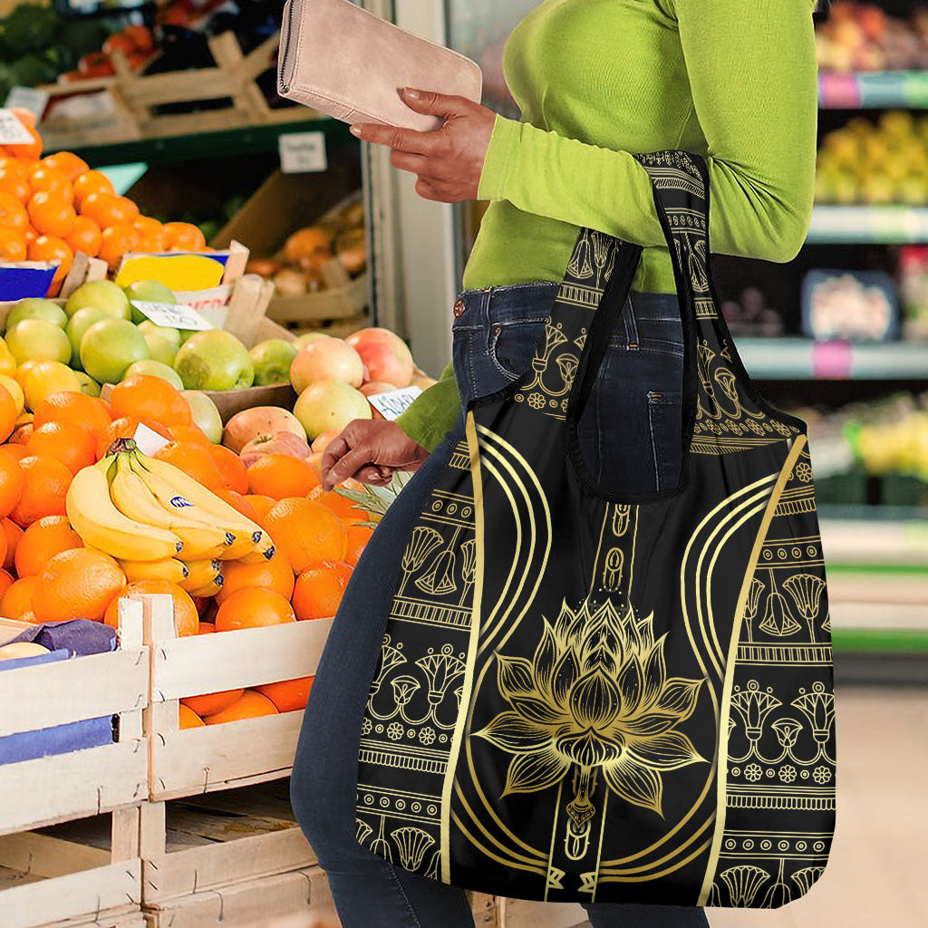Egypt The Lotus Grocery Bag Gold Bloom Hieroglyphic Patterns
