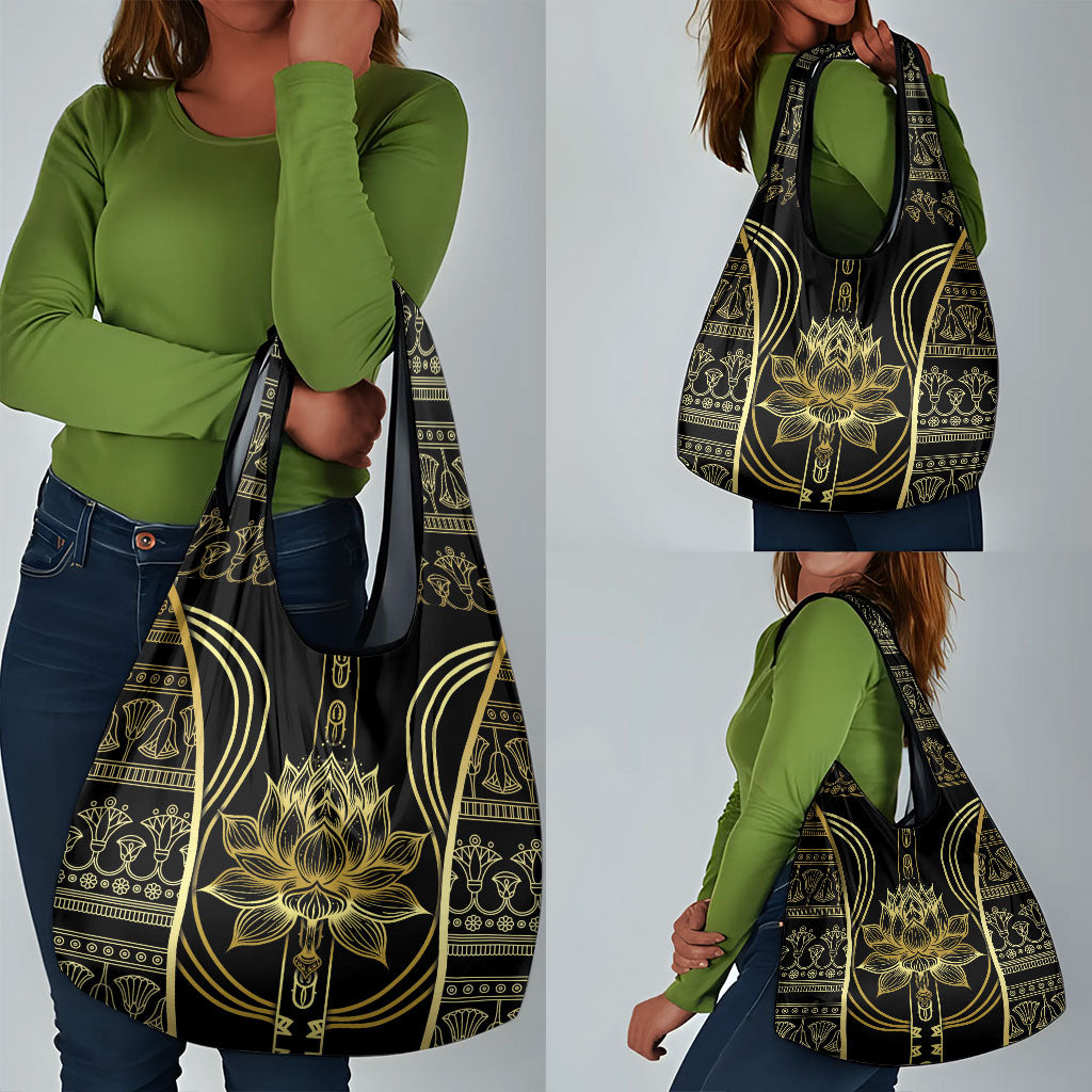 Egypt The Lotus Grocery Bag Gold Bloom Hieroglyphic Patterns