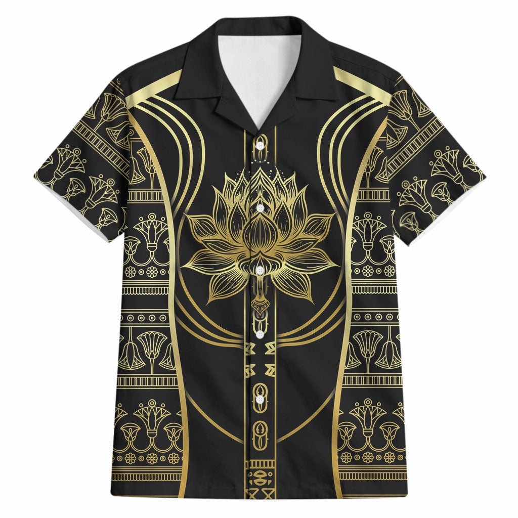 Egypt The Lotus Hawaiian Shirt Gold Bloom Hieroglyphic Patterns