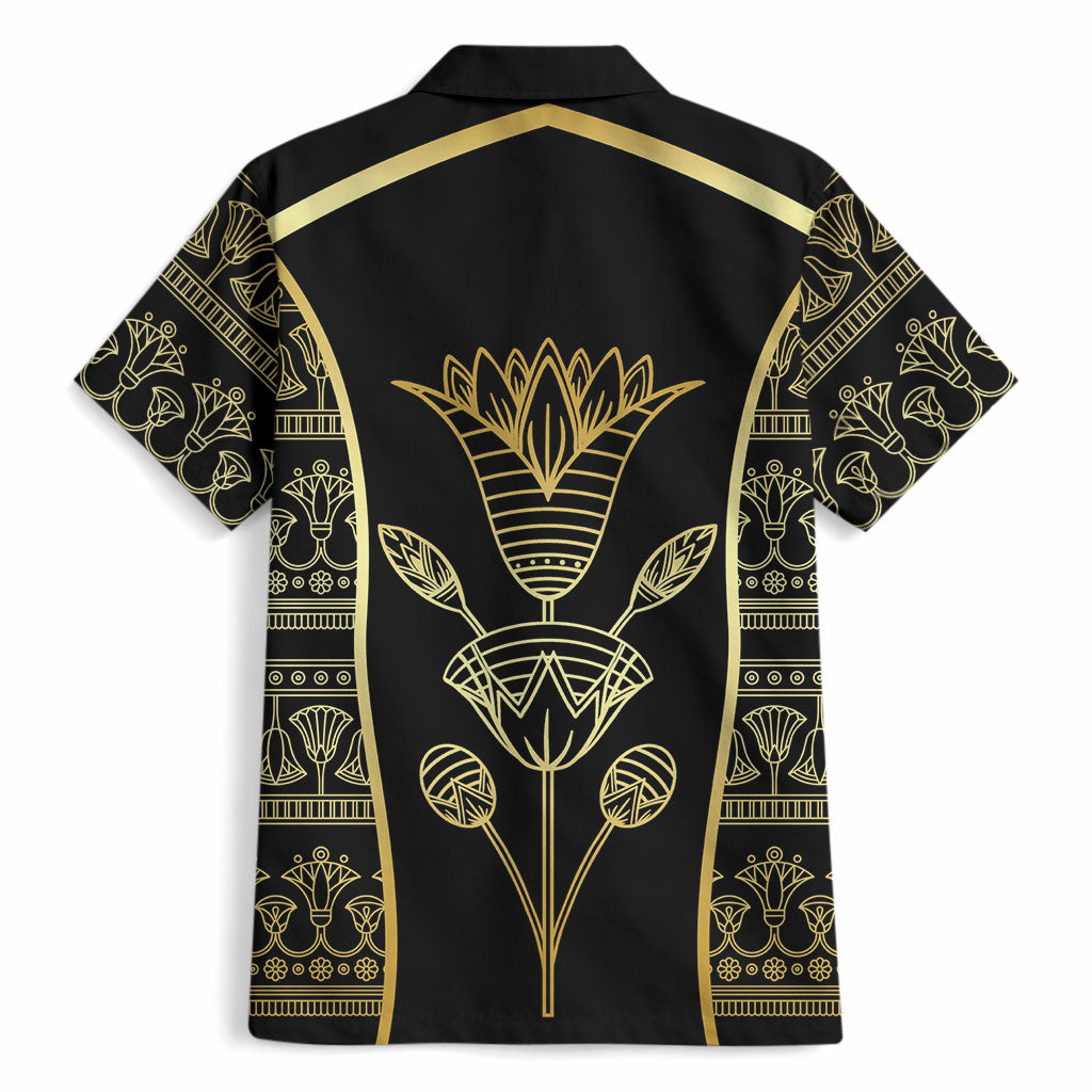 Egypt The Lotus Hawaiian Shirt Gold Bloom Hieroglyphic Patterns