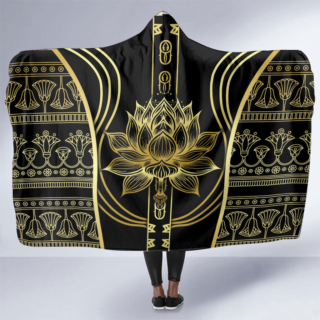 Egypt The Lotus Hooded Blanket Gold Bloom Hieroglyphic Patterns
