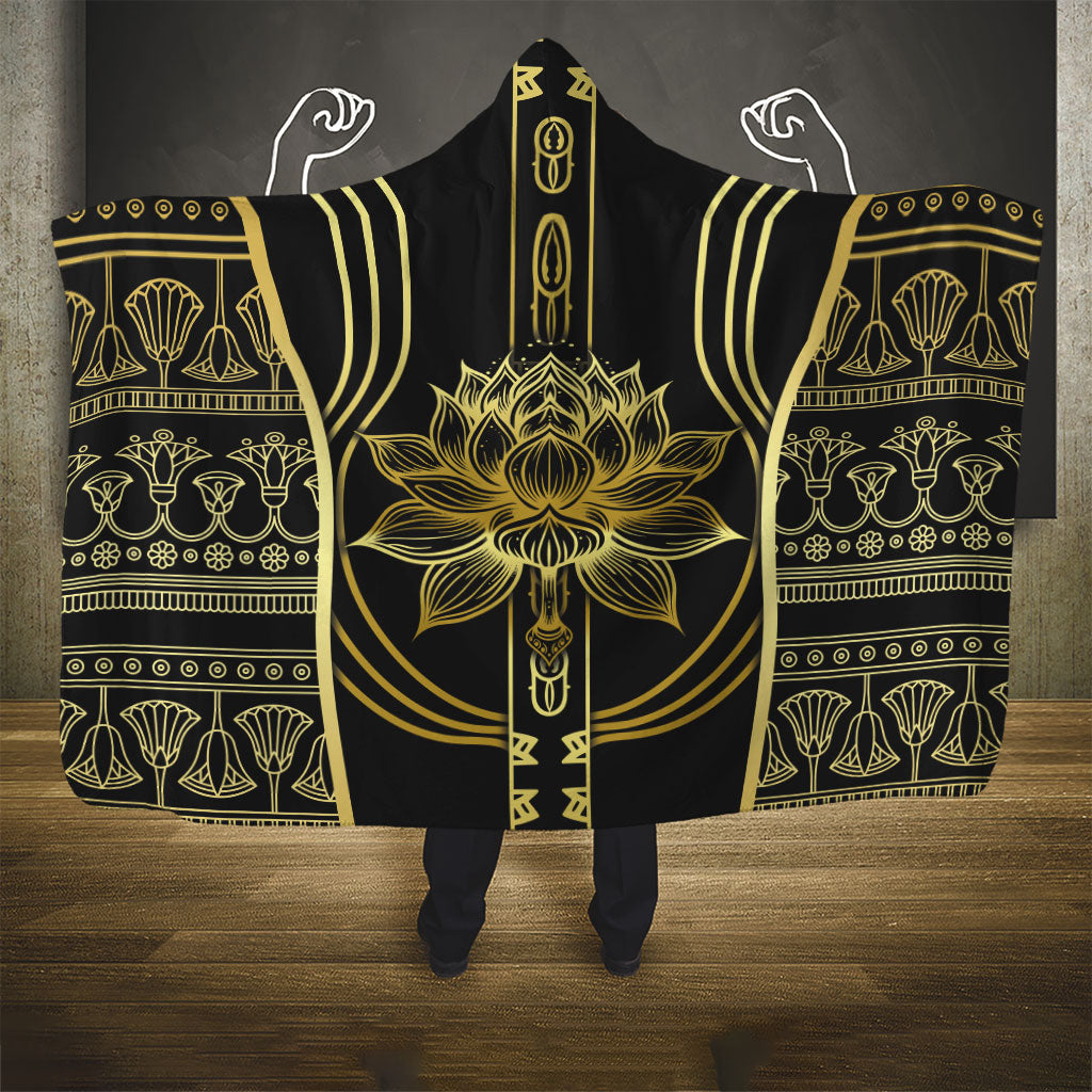Egypt The Lotus Hooded Blanket Gold Bloom Hieroglyphic Patterns