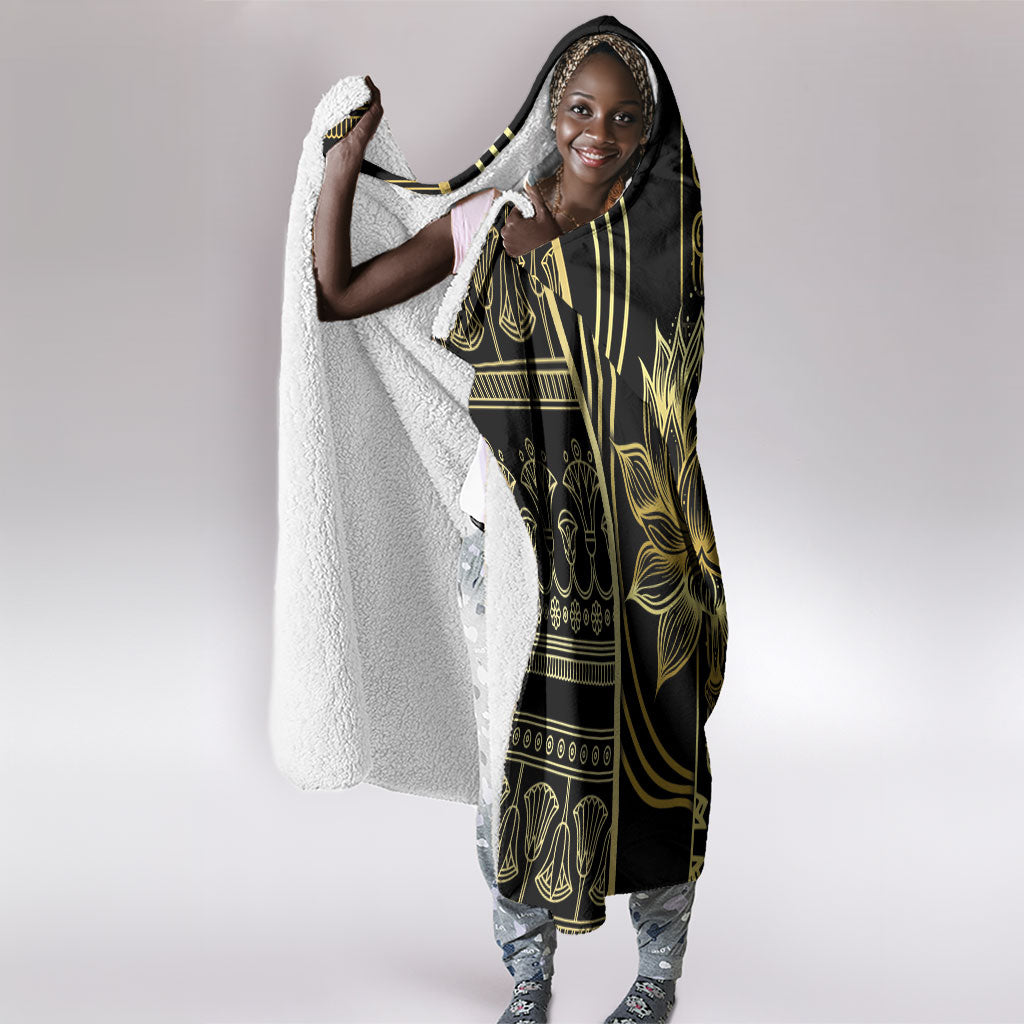 Egypt The Lotus Hooded Blanket Gold Bloom Hieroglyphic Patterns