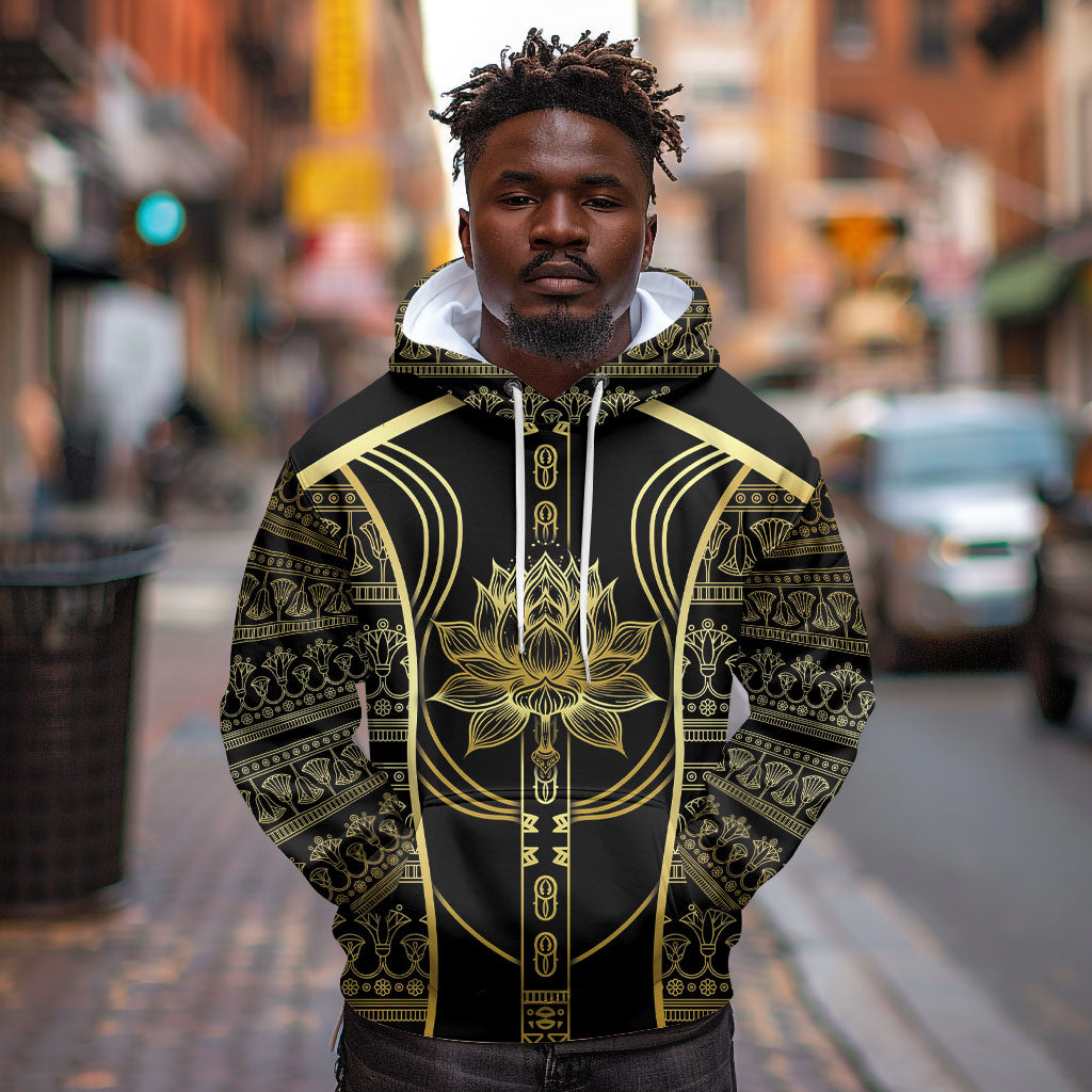 Egypt The Lotus Hoodie Gold Bloom Hieroglyphic Patterns