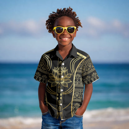 Egypt The Lotus Kid Hawaiian Shirt Gold Bloom Hieroglyphic Patterns