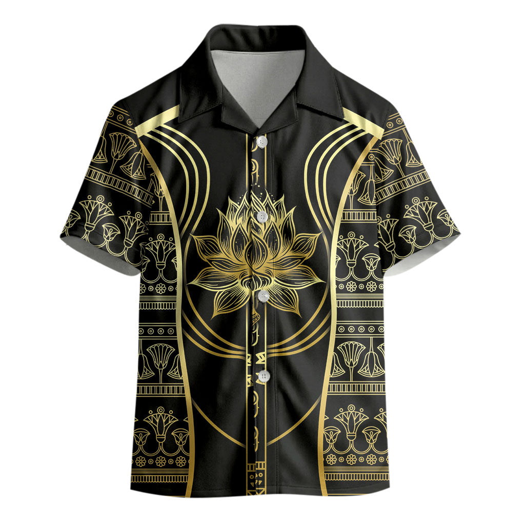 Egypt The Lotus Kid Hawaiian Shirt Gold Bloom Hieroglyphic Patterns