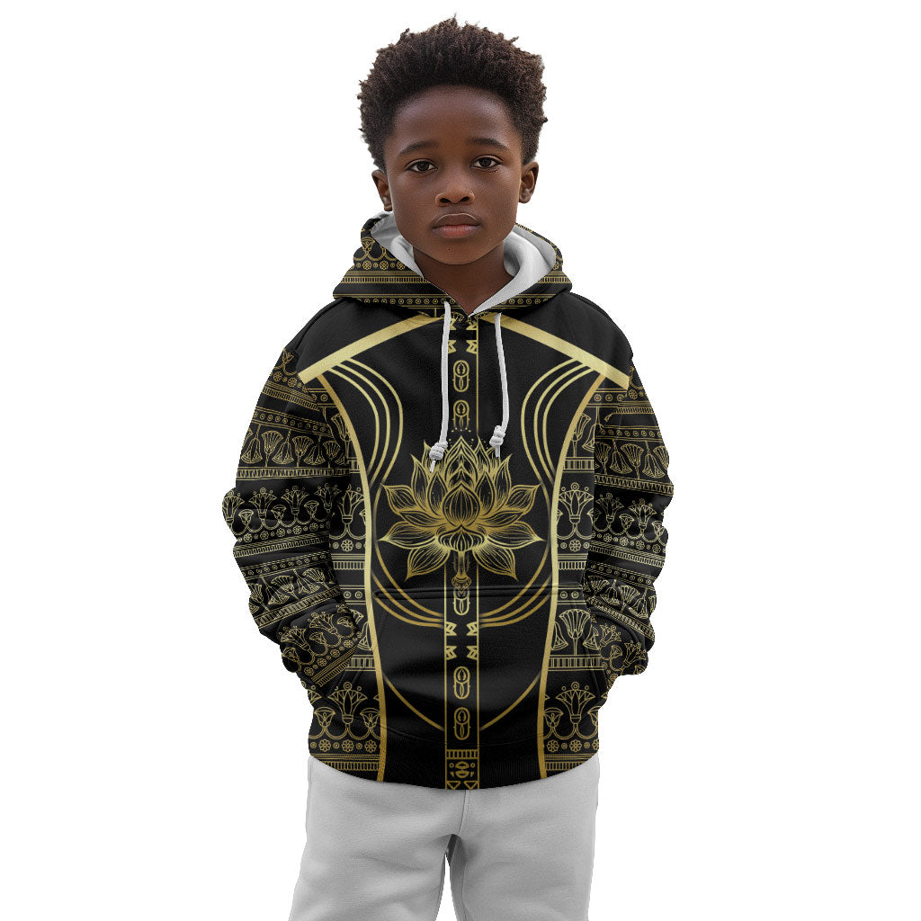 Egypt The Lotus Kid Hoodie Gold Bloom Hieroglyphic Patterns