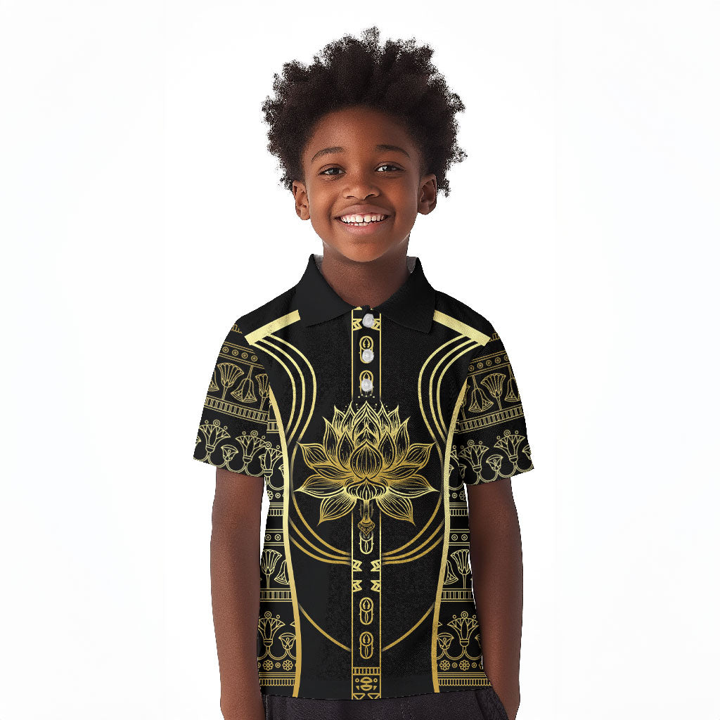 Egypt The Lotus Kid Polo Shirt Gold Bloom Hieroglyphic Patterns