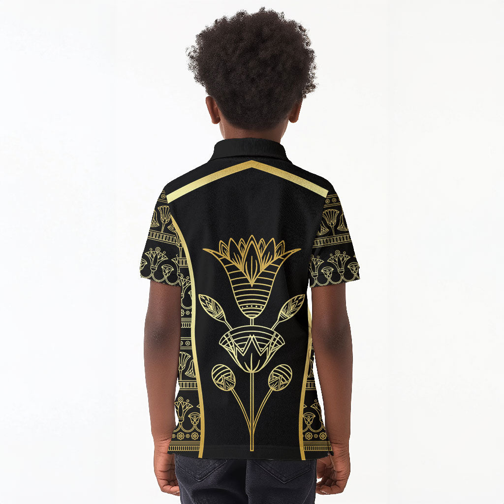 Egypt The Lotus Kid Polo Shirt Gold Bloom Hieroglyphic Patterns