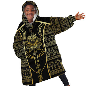 Egypt The Lotus Kid Wearable Blanket Hoodie Gold Bloom Hieroglyphic Patterns