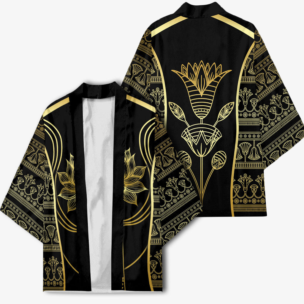 Egypt The Lotus Kimono Gold Bloom Hieroglyphic Patterns