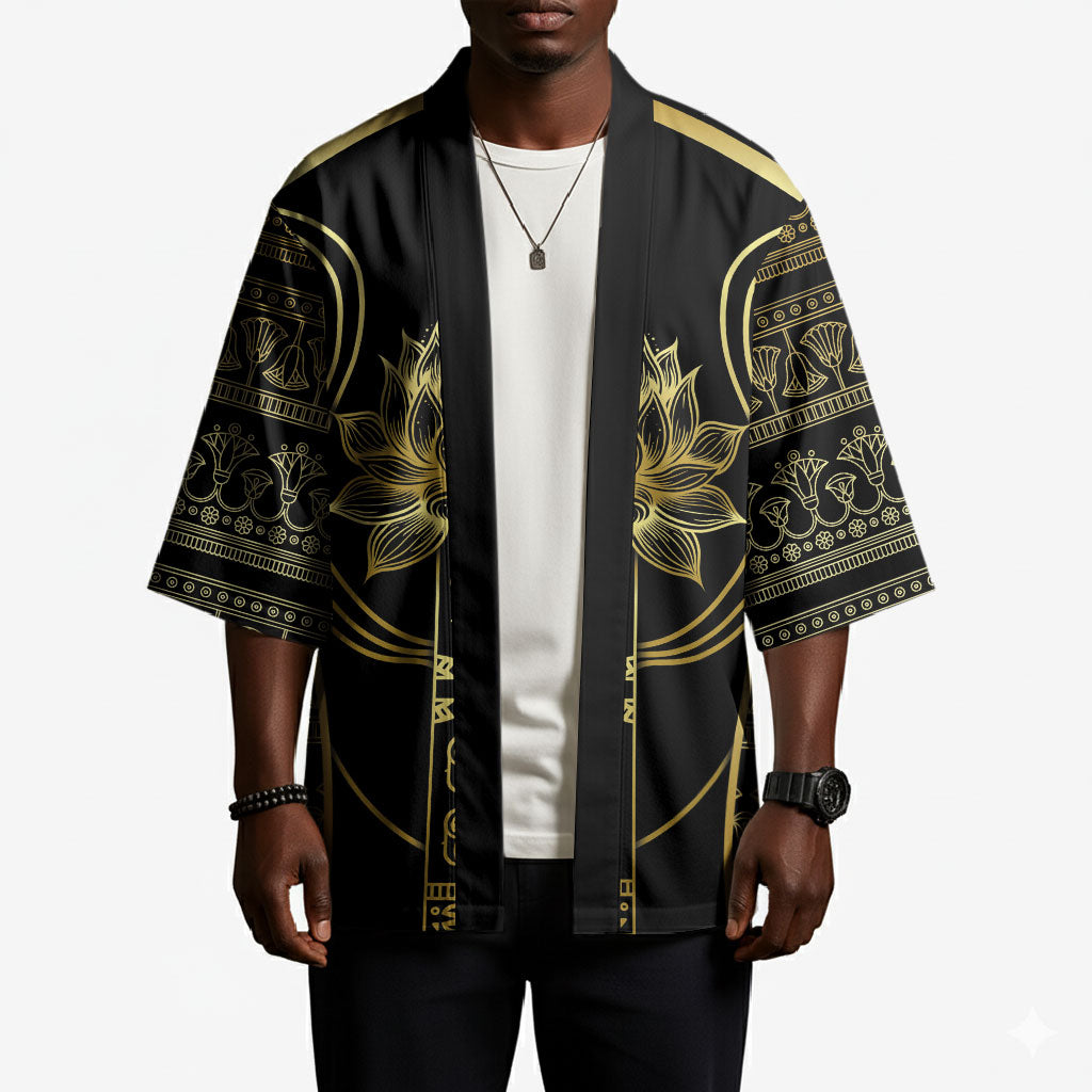 Egypt The Lotus Kimono Gold Bloom Hieroglyphic Patterns