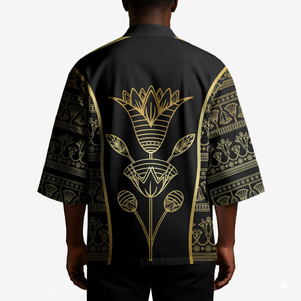 Egypt The Lotus Kimono Gold Bloom Hieroglyphic Patterns