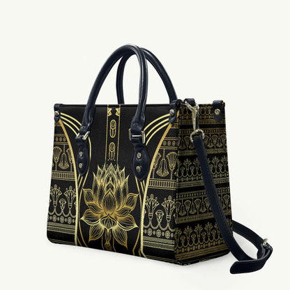 Egypt The Lotus Leather Bag Gold Bloom Hieroglyphic Patterns