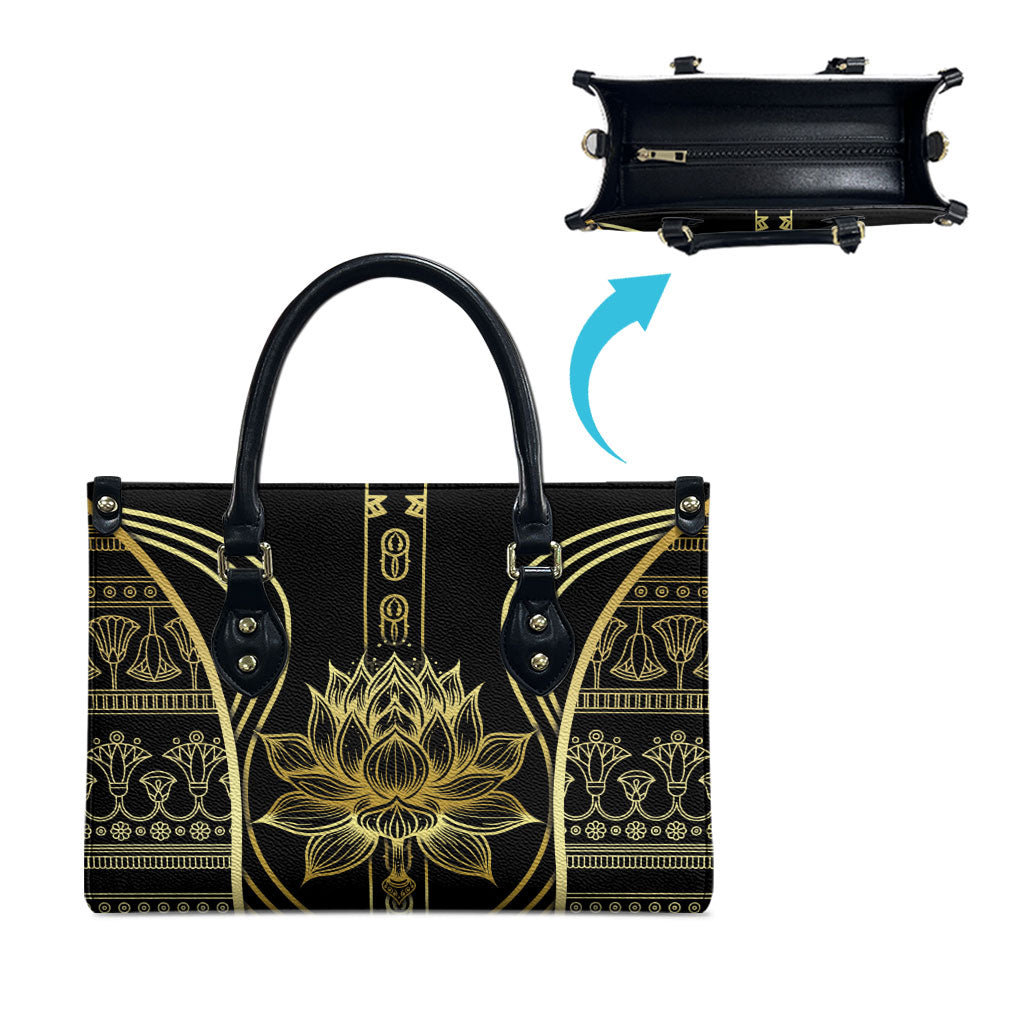 Egypt The Lotus Leather Bag Gold Bloom Hieroglyphic Patterns