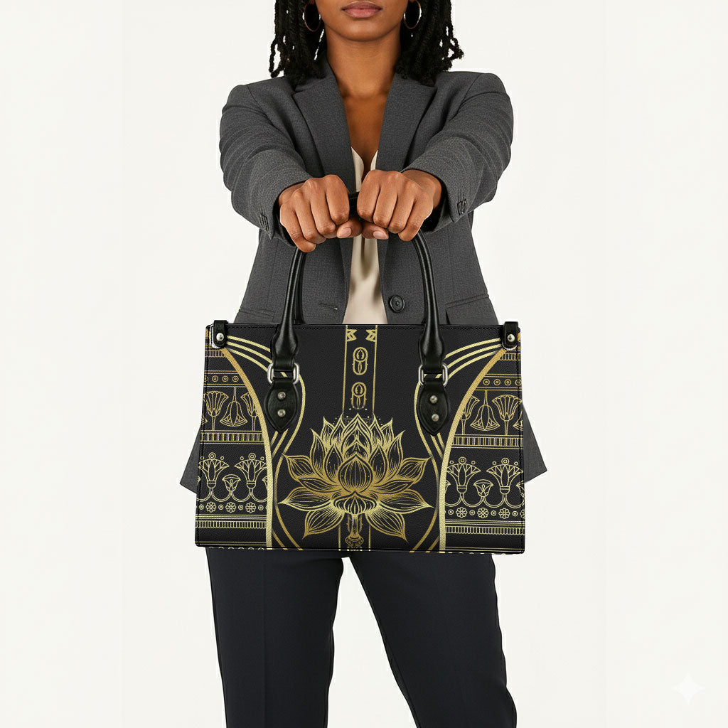 Egypt The Lotus Leather Bag Gold Bloom Hieroglyphic Patterns