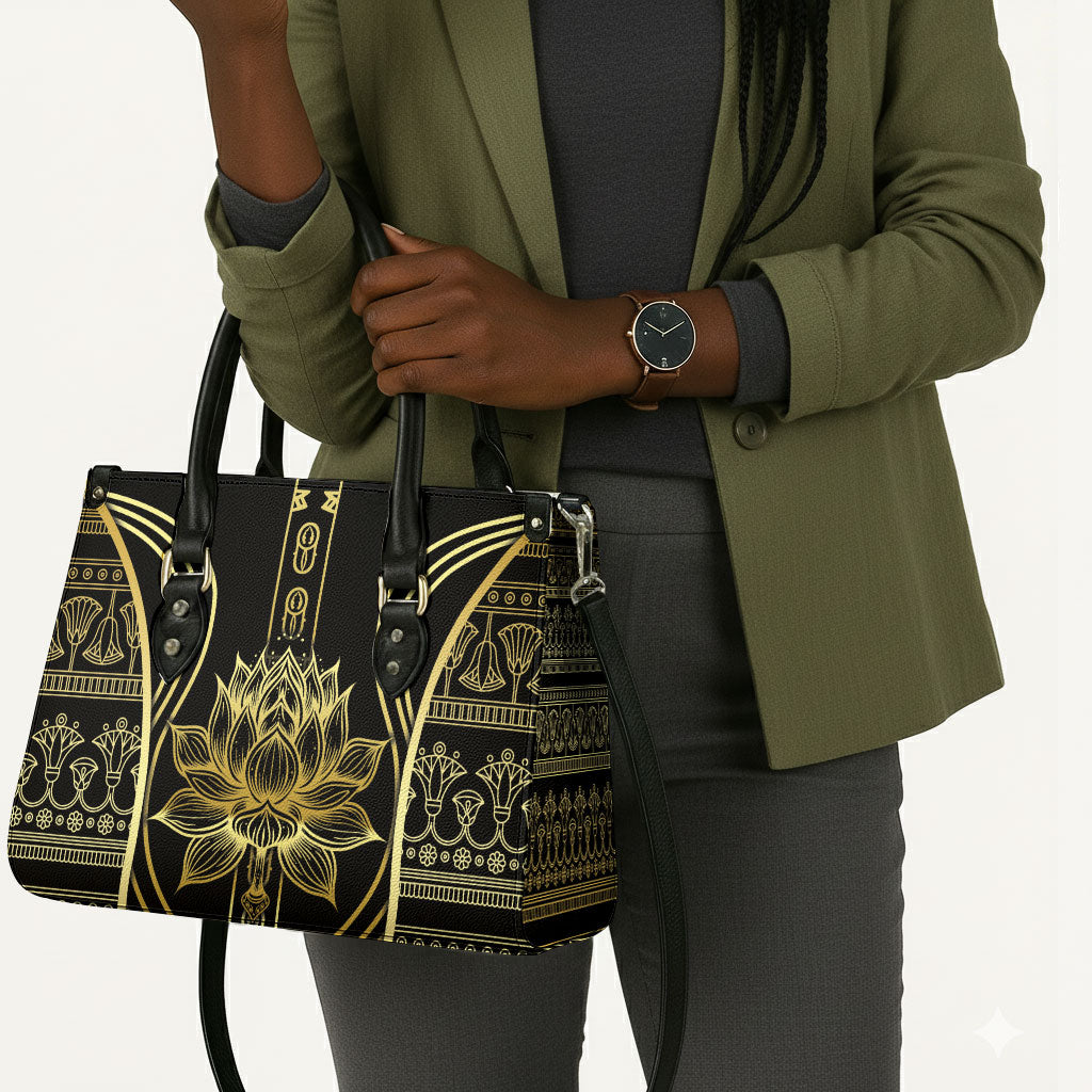 Egypt The Lotus Leather Bag Gold Bloom Hieroglyphic Patterns