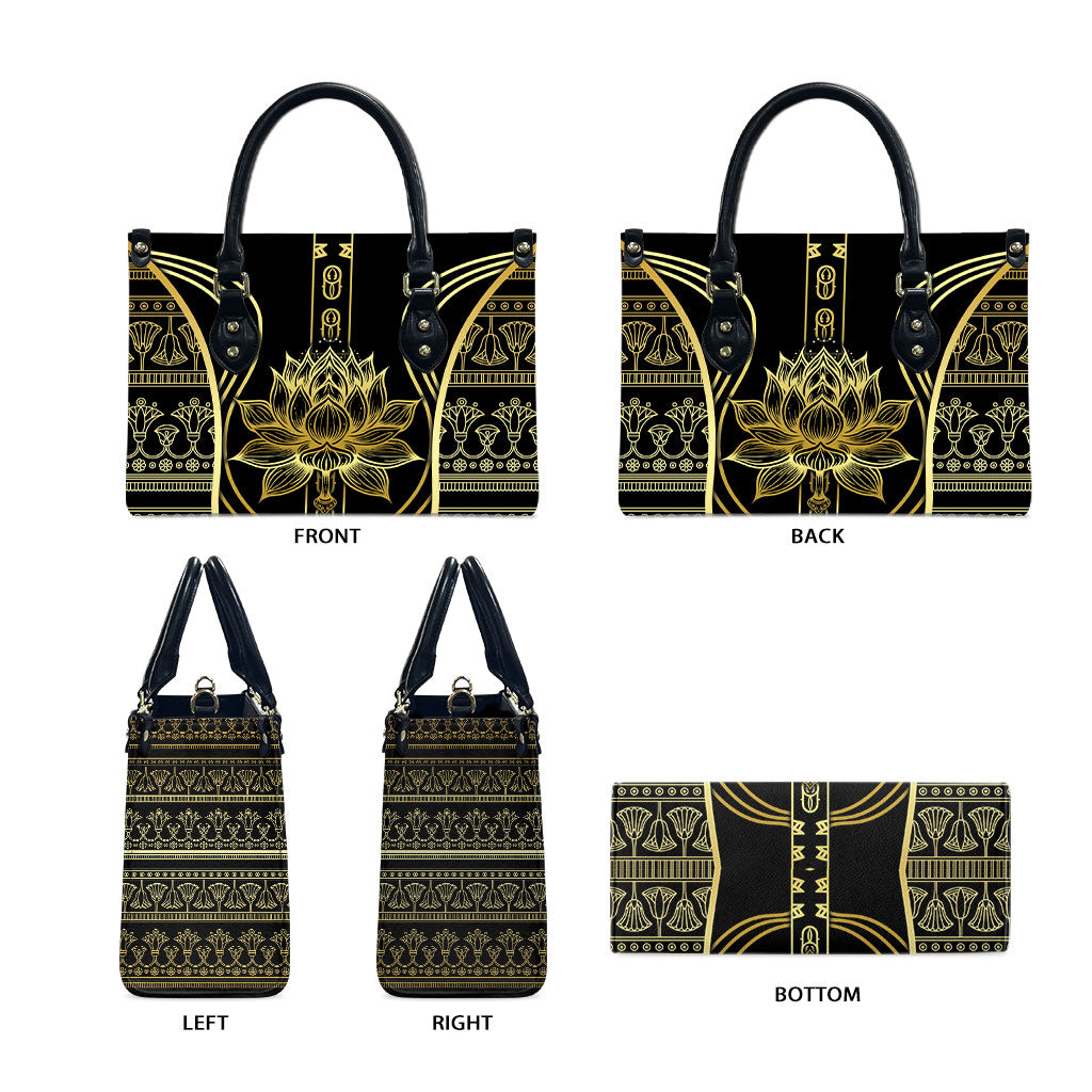 Egypt The Lotus Leather Bag Gold Bloom Hieroglyphic Patterns