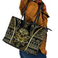 Egypt The Lotus Leather Tote Bag Gold Bloom Hieroglyphic Patterns